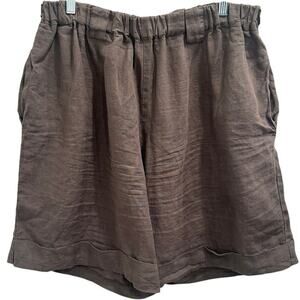 Len Ok Brown Linen Elastic Waist Shorts XXXL Relaxed Fit Coastal Lagenlook Boho